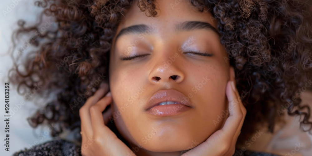 a teenage girl with curly hair cascading around her face and shoulders, her hands gently resting in her lap a teenage girl with curly hair cascading around her face and shoulders, her hands gently resting in her lap