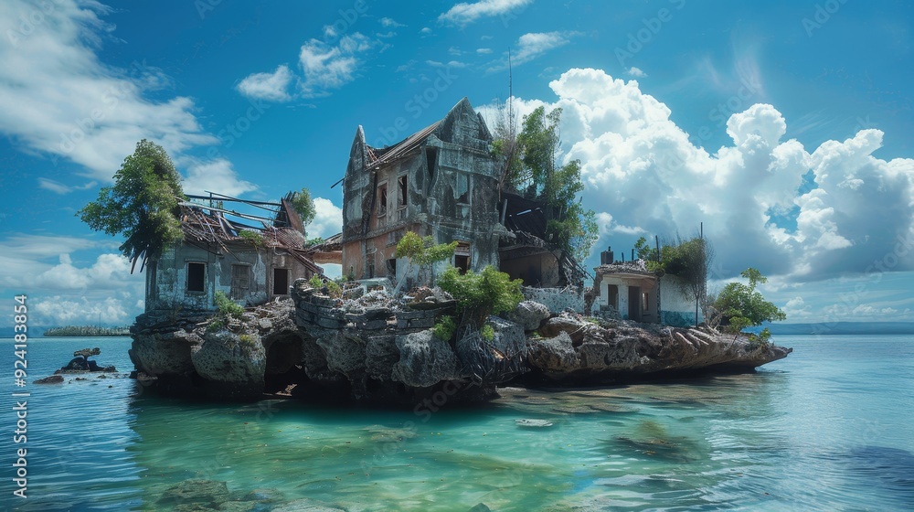 A beautiful island with a small building on it A beautiful island with a small building on it