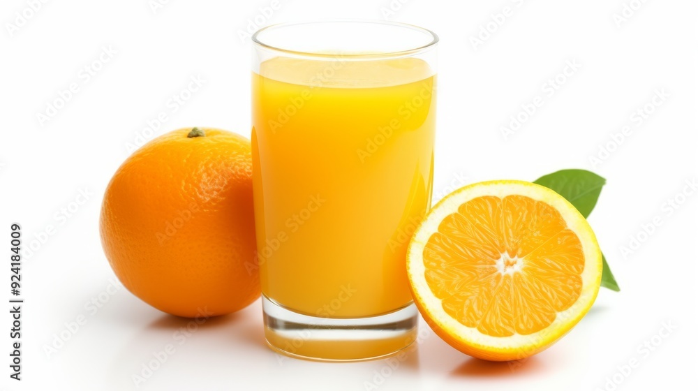 Fresh Orange Juice with Pulp - Close-Up Photography on White Background Fresh Orange Juice with Pulp - Close-Up Photography on White Background