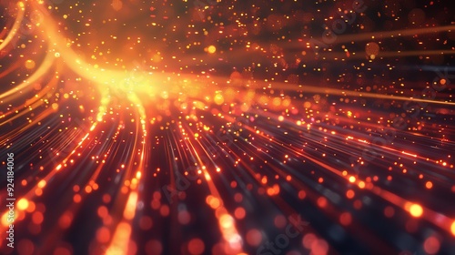 Design a futuristic background with vibrant, glowing gold and red lines, perfect for immersive digital presentations or video games