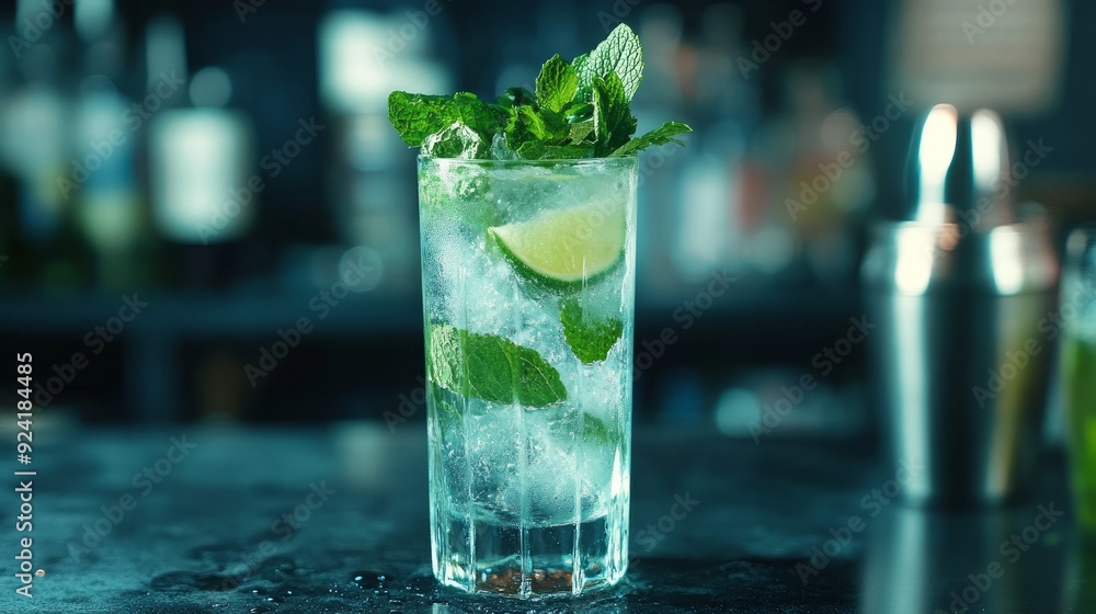 Long rum drink called a mojito or virgin mojito, served with soda, cane sugar, lime juice, and fresh mint. Long rum drink called a mojito or virgin mojito, served with soda, cane sugar, lime juice, and fresh mint.