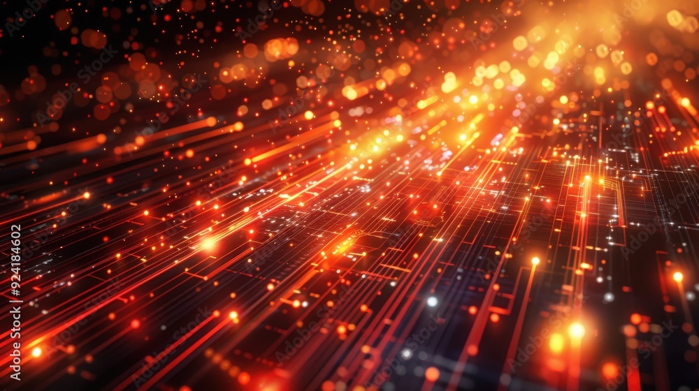 Create a futuristic backdrop featuring radiant gold and red lines, with dynamic patterns and vibrant hues for digital media and video games Create a futuristic backdrop featuring radiant gold and red lines, with dynamic patterns and vibrant hues for digital media and video games