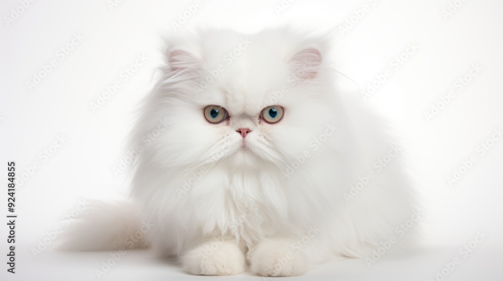 Persian Cat Portrait: Fluffy Tail, Bright Eyes, White Background Persian Cat Portrait: Fluffy Tail, Bright Eyes, White Background