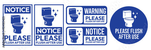 Please flush toilet after use sign, logo, badge, icon, sticker, label, emblem, stamp, symbol, black, line, flat vector, isolated illustration.
