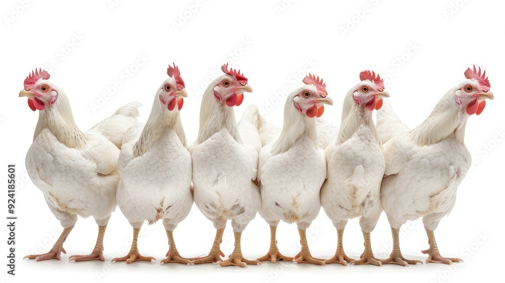 Fototapeta premium Six White Chickens in a Row