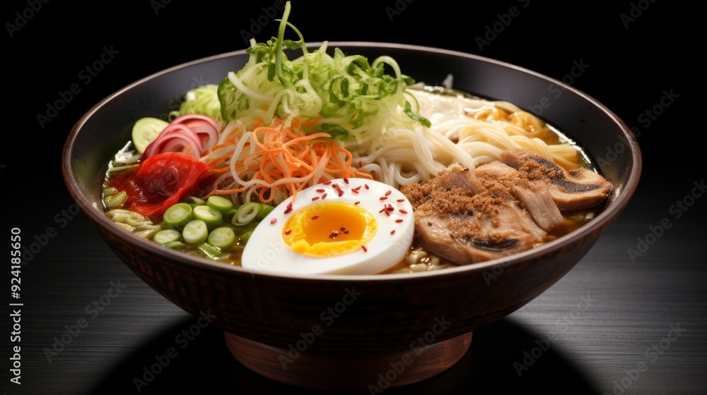 Steaming Ramen Bowl with Toppings on White Background - Focus on Food Photography Steaming Ramen Bowl with Toppings on White Background - Focus on Food Photography