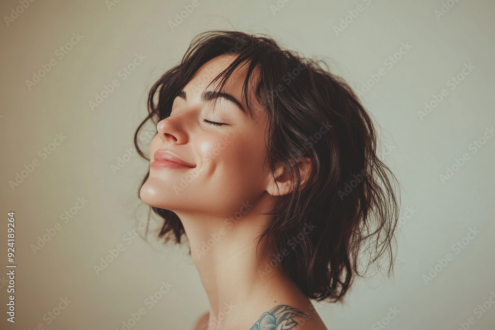 A close up of a woman's face with tattoos and her eyes closed A close up of a woman's face with tattoos and her eyes closed