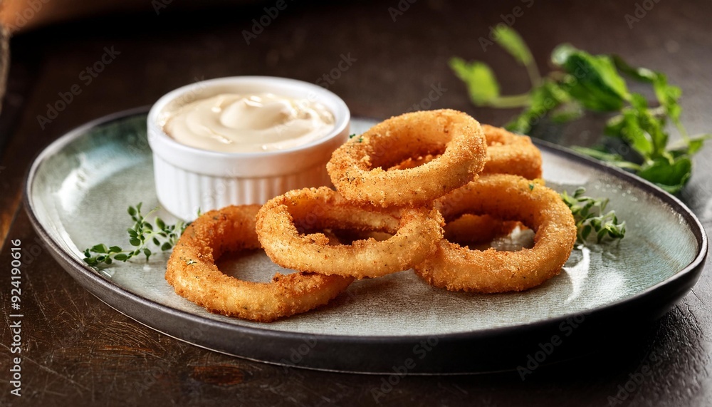 Grilled calamari rings with a garlic and mayonnaise dip Grilled calamari rings with a garlic and mayonnaise dip