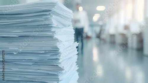 organized efficiency neat stack of important office documents paperwork and files business administration concept