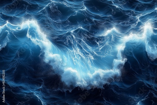 Waves crashing powerfully against the shore during a storm at sea with vibrant blue colors and dramatic foam