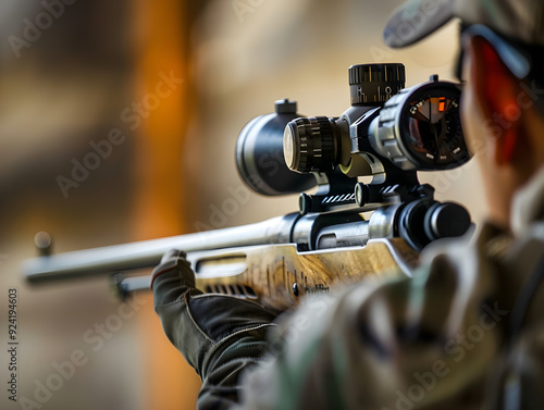 Wallpaper Mural Sharpshooter taking aim with a rifle, focused and ready for a precise shot on target. Torontodigital.ca