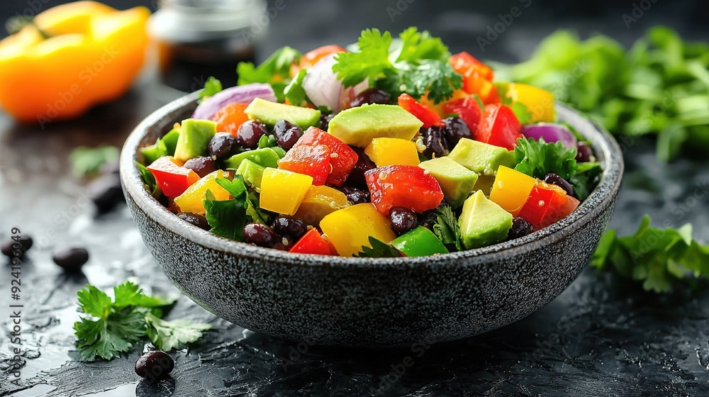 A zoomed-in image of a colorful bowl of mixed fruits and vegetables resting on top of a wooden table, alongside an orange A zoomed-in image of a colorful bowl of mixed fruits and vegetables resting on top of a wooden table, alongside an orange