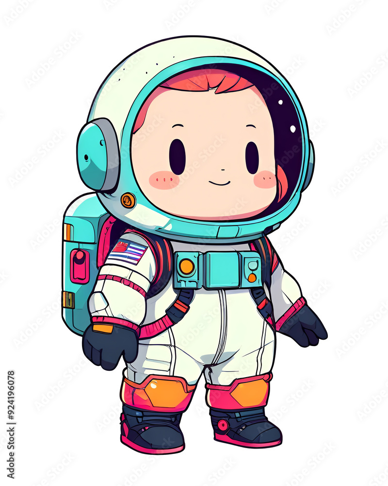 A cartoon astronaut is wearing a blue and white suit and smiling A cartoon astronaut is wearing a blue and white suit and smiling
