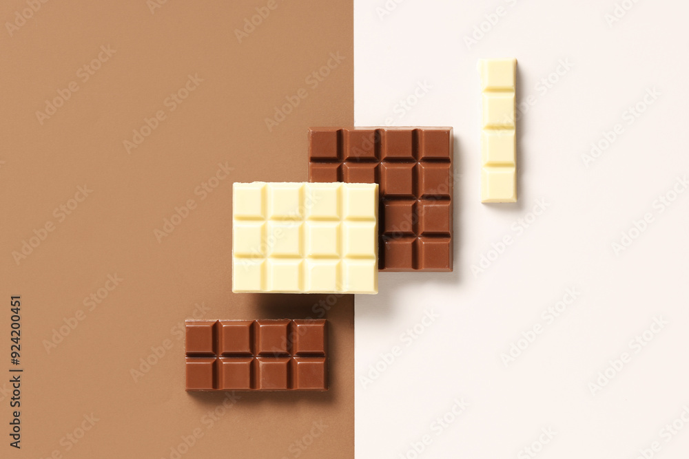 Composition with sweet chocolate on color background Composition with sweet chocolate on color background