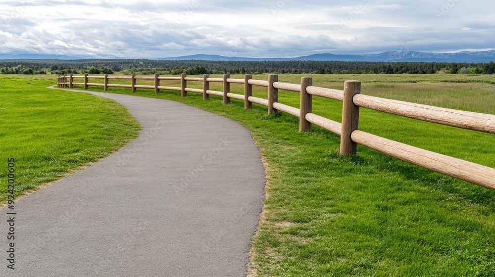 A narrow path guides visitors toward the parking area of Yellowstone National Park, featuring a wooden bridge and vibrant grass beside a small stream A narrow path guides visitors toward the parking area of Yellowstone National Park, featuring a wooden bridge and vibrant grass beside a small stream