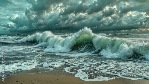 Beautiful landscape photograph stormy sea sky filled dark Powerf photo