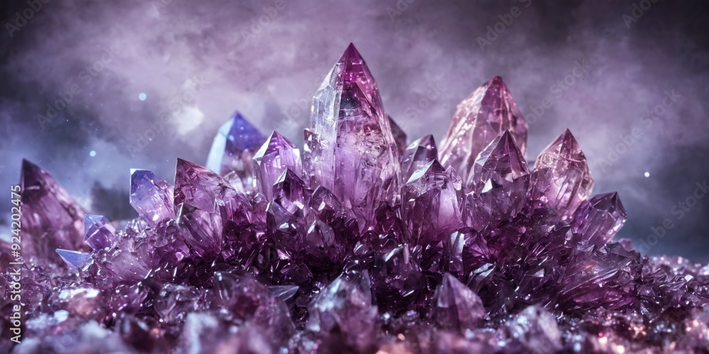 Close-up cluster purple crystals crystals are arranged way Purpl Close-up cluster purple crystals crystals are arranged way Purpl