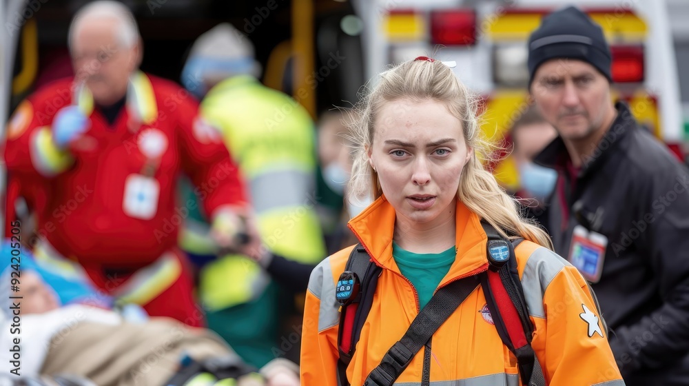 Fototapeta premium A hectic ER scene where patients are arriving via ambulance