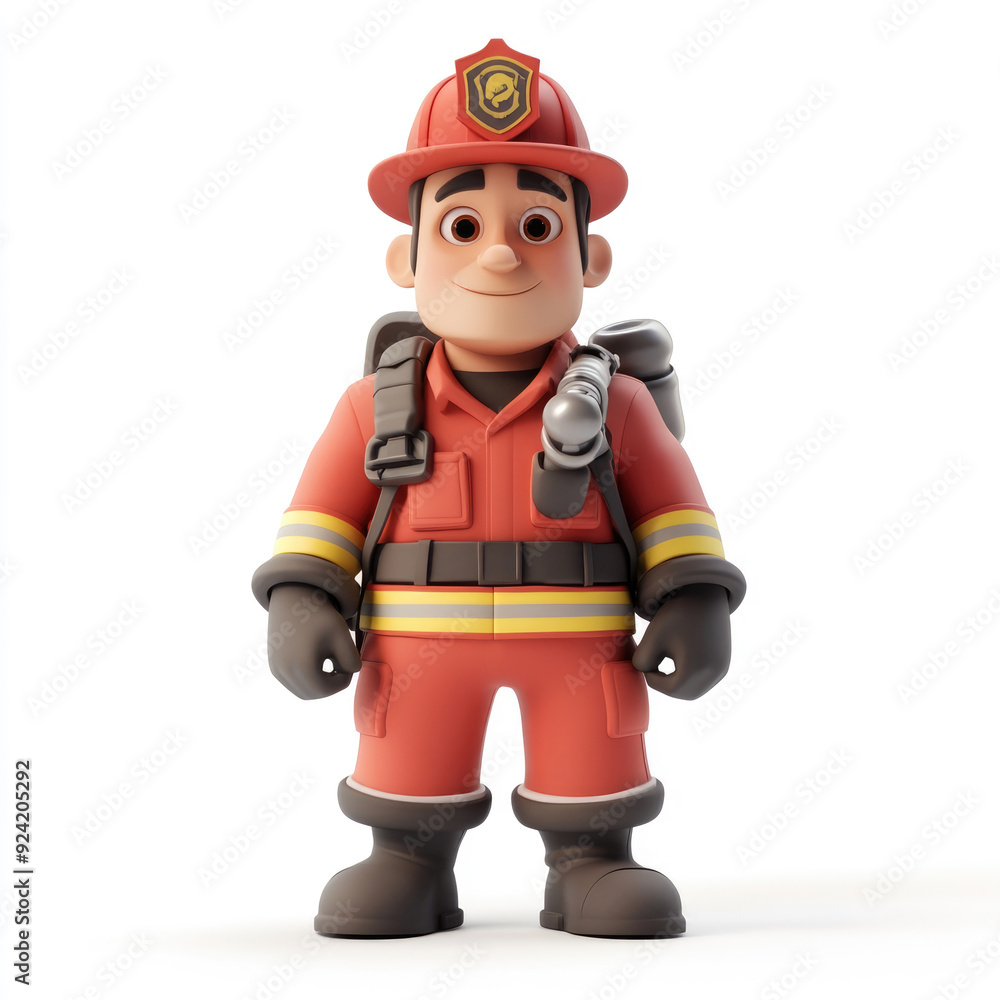 3D cartoon, a male firefighter uniform profession. on a solid white background 3D cartoon, a male firefighter uniform profession. on a solid white background