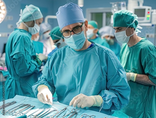 A general surgeon in the midst of an abdominal operation photo