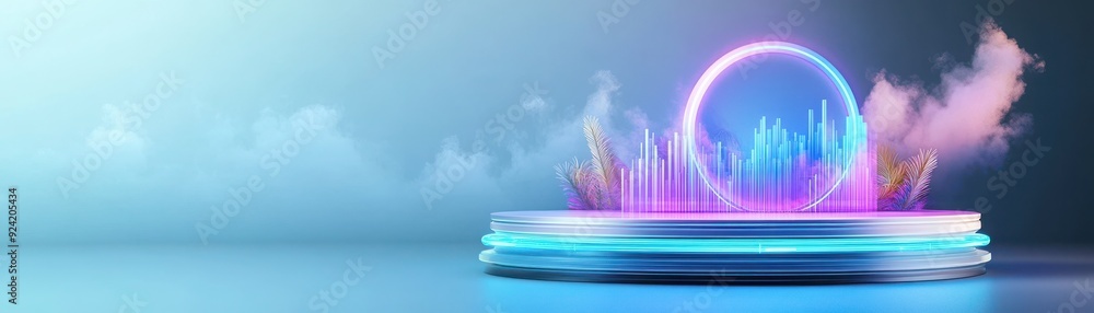 Fototapeta premium A vibrant, futuristic scene featuring colorful glowing elements, creating an inspiring atmosphere for creativity and innovation.