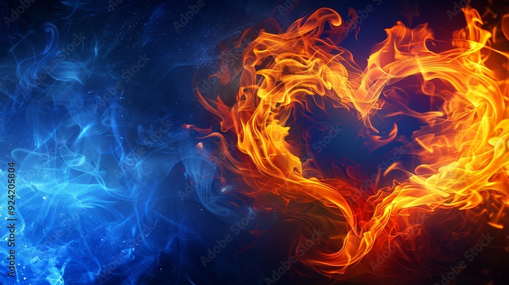 Fototapeta premium Minimalist fire heart design on dark blue background with empty space banner concept