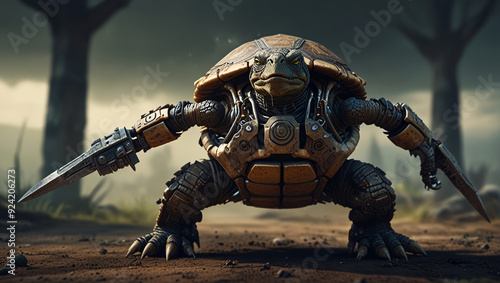 monster turtle warrior robotic illustration