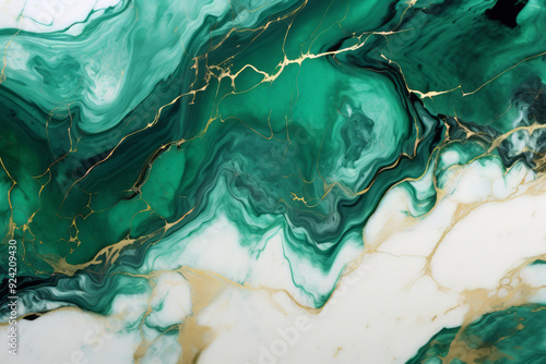 Processed collage of emerald green and gold marble texture. Background for banner, backdrop