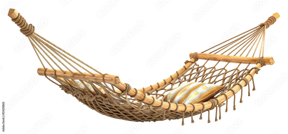 Obraz premium Woven hammock for relaxation and comfort isolated on transparent background