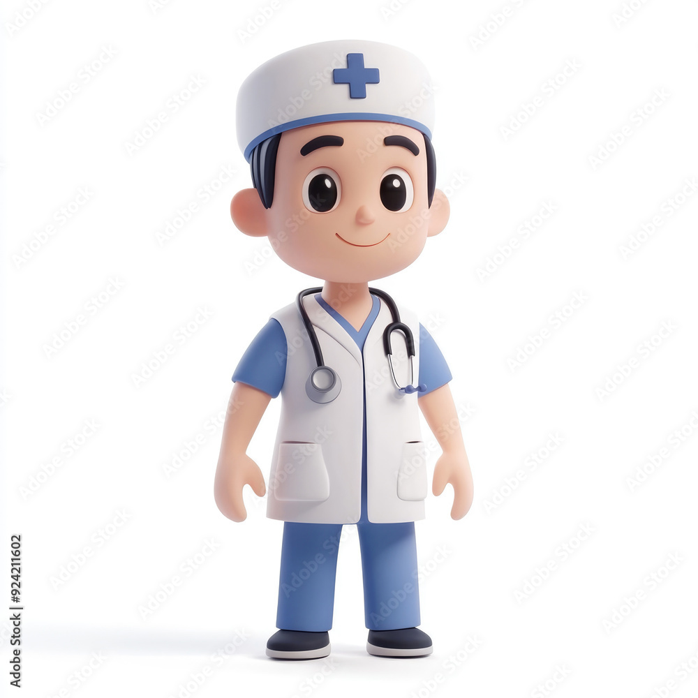 3D cartoon, a male nurse uniform profession. on a solid white background 3D cartoon, a male nurse uniform profession. on a solid white background