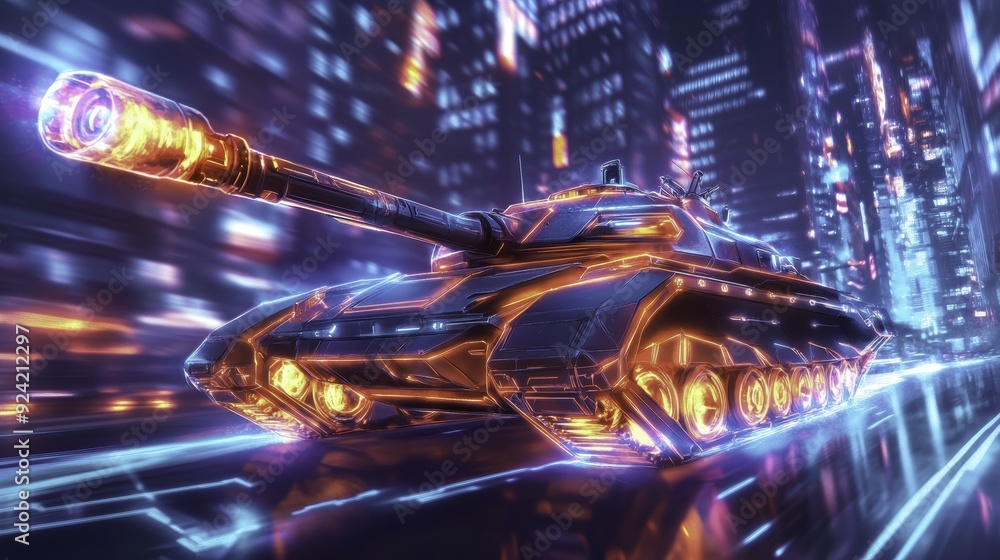 Futuristic Tank Cityscape Neon Lights Futuristic Tank Cityscape Neon Lights