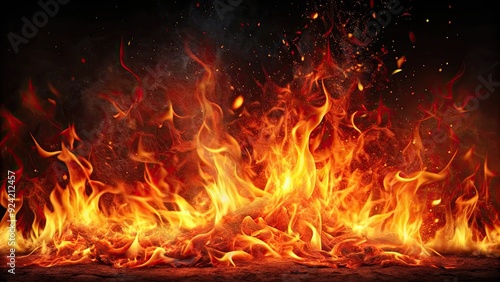 Realistic stock photo of burning red hot sparks and fire flames , flames, burning, red hot, sparks, realistic, heat, fire