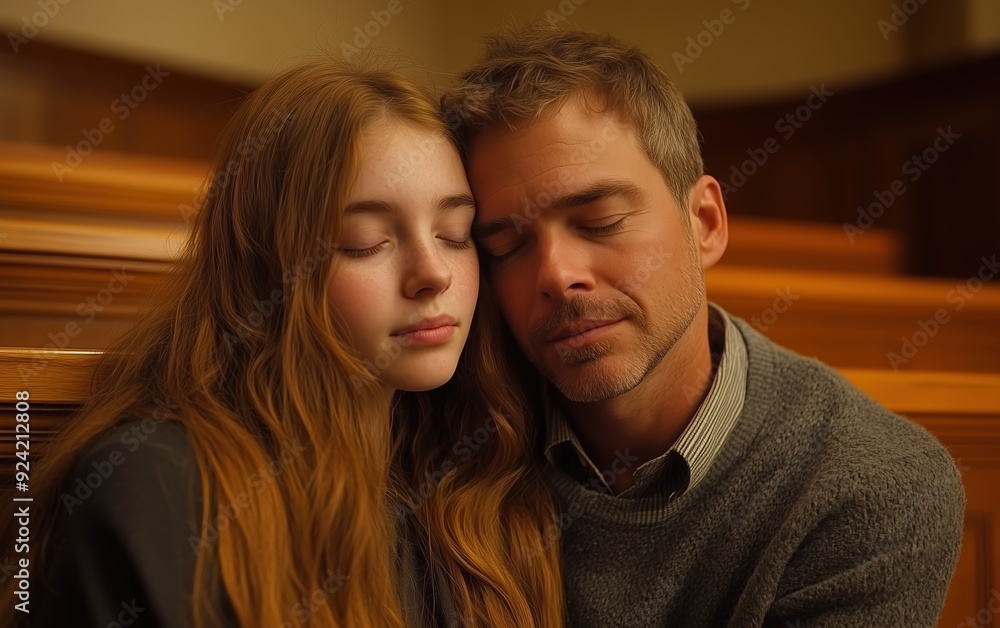 Loving Couple Resting Heads Together In Church Loving Couple Resting Heads Together In Church