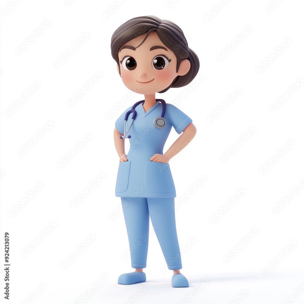 3D cartoon, a female nurse uniform profession. on a solid white background 3D cartoon, a female nurse uniform profession. on a solid white background