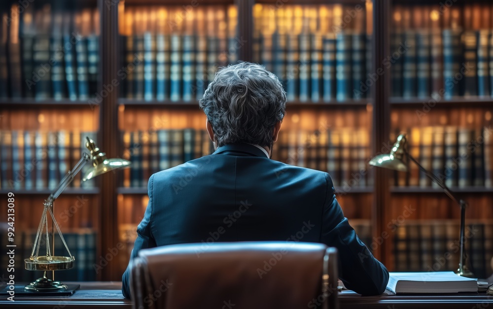 Lawyer working in law library Lawyer working in law library