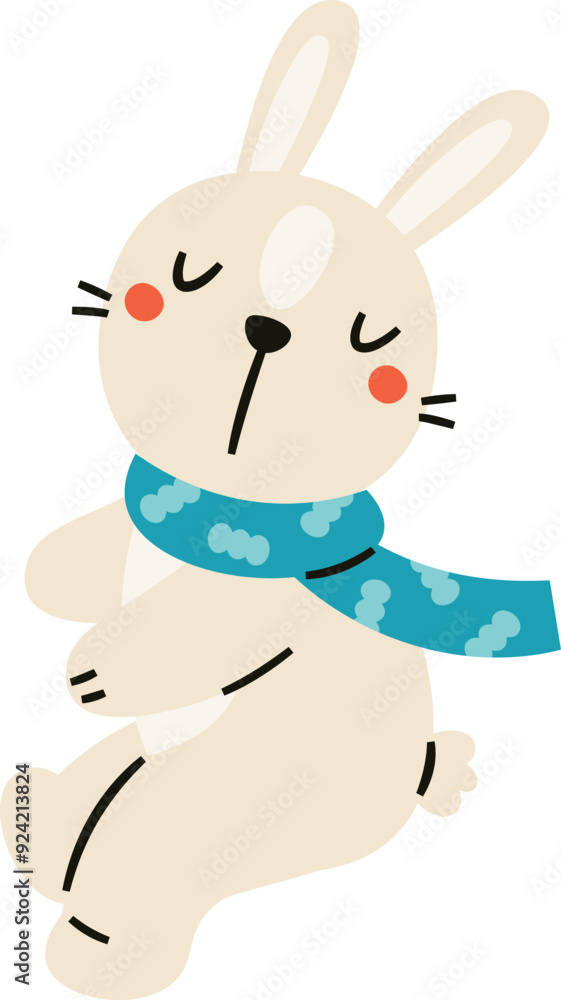 Childish Sitting Rabbit Character With Scarf Childish Sitting Rabbit Character With Scarf