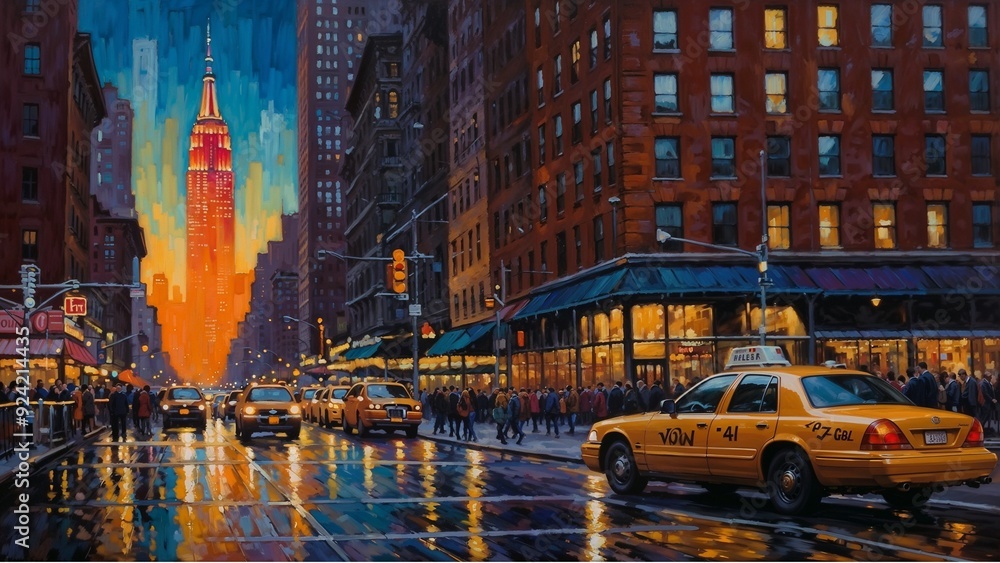 Naklejka premium Manhattan Melody: An Acrylic Symphony of New York City