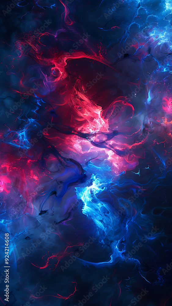 Vibrant Cosmic Explosion with Red and Blue Nebula Clouds Vibrant Cosmic Explosion with Red and Blue Nebula Clouds