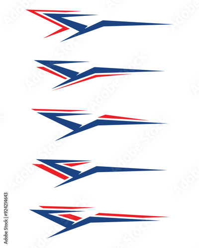 Abstract geometric stripes racing style vehicle wrap stickers collection. Vector Illustration