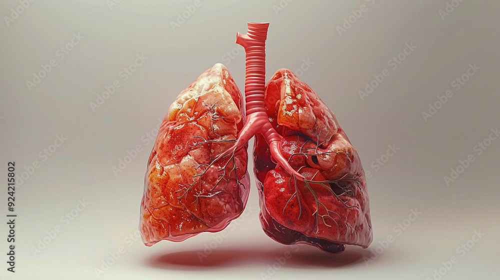 Red realistic normal healthy human lungs organ in white background. For studying science, biology, human's organ. Red realistic normal healthy human lungs organ in white background. For studying science, biology, human's organ.