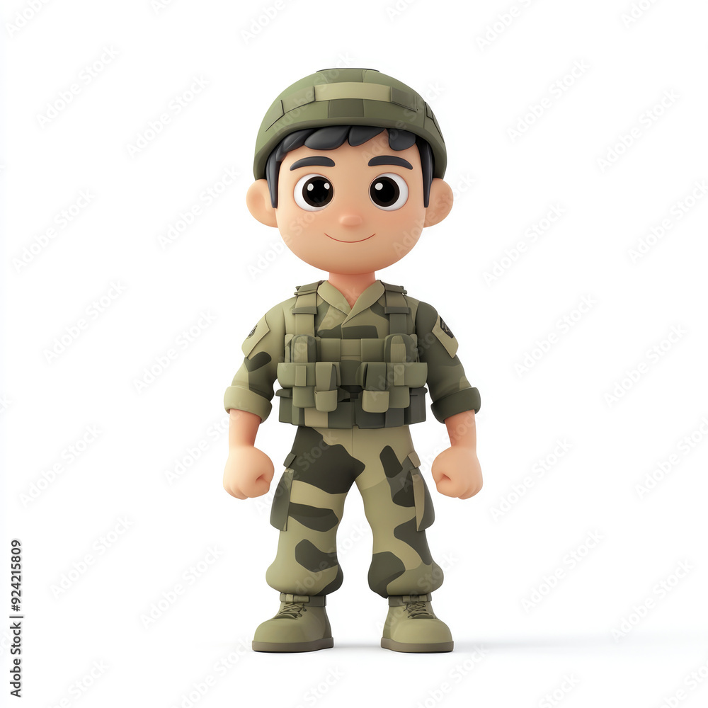 3D cartoon, a male soldier in camouflage uniform profession. on a solid white background 3D cartoon, a male soldier in camouflage uniform profession. on a solid white background