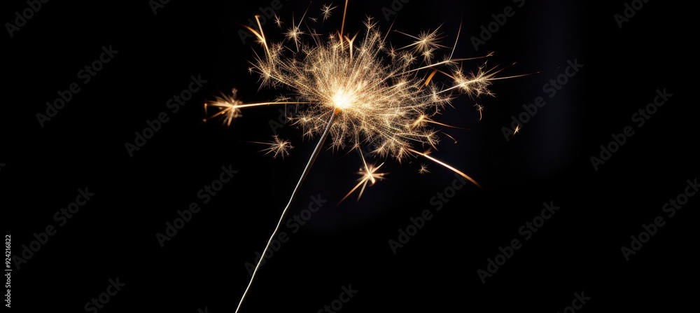 Fototapeta premium A Single Burning Sparkler Against a Black Background