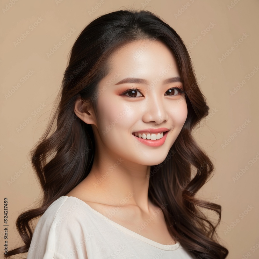 Portrait of a Smiling Woman with Long Brown Hair Portrait of a Smiling Woman with Long Brown Hair