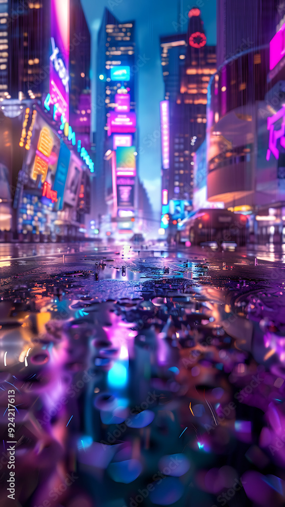 Neon Cityscape with Reflective Lights and Vibrant Colors Neon Cityscape with Reflective Lights and Vibrant Colors