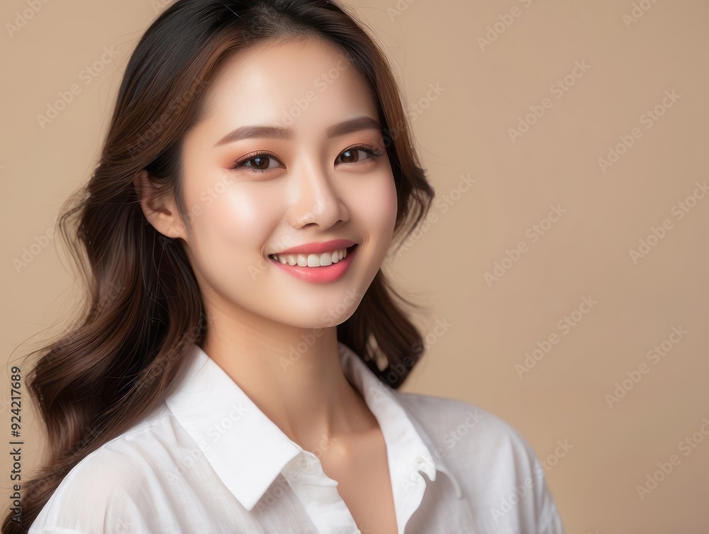 Portrait of a Smiling Woman with Long Brown Hair Portrait of a Smiling Woman with Long Brown Hair