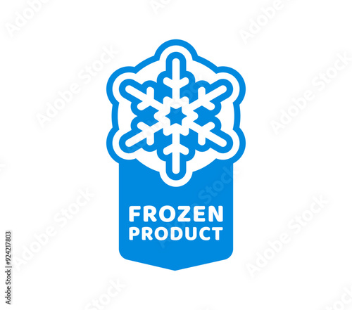 Blue frozen cold product icon, ice crystal label and badge. Isolated vector sticker, features snowflake or frost symbol for packages, refrigerated food production or frosty cold preservation items