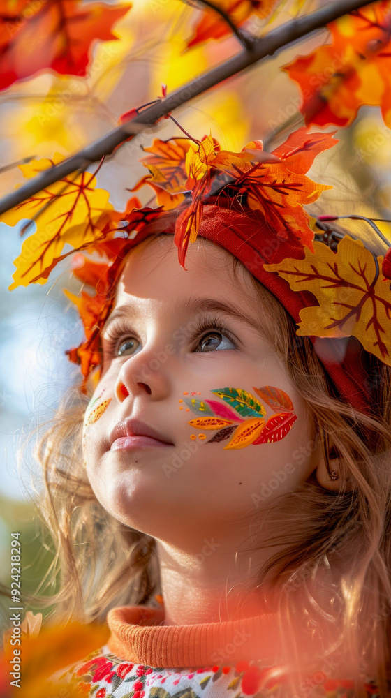Enchanting Autumn Portrait of a Child Surrounded by Colorful Leaves Enchanting Autumn Portrait of a Child Surrounded by Colorful Leaves