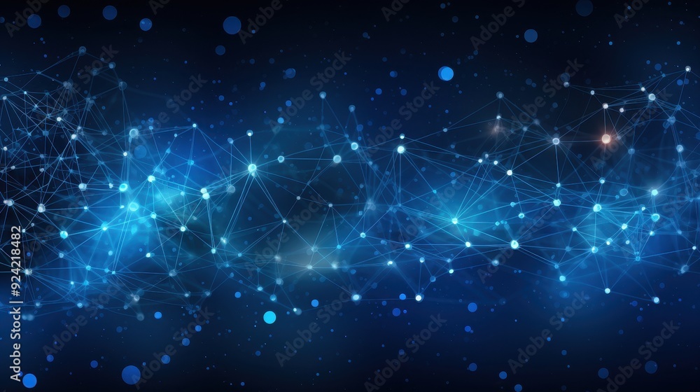 Fototapeta premium Abstract Blue Network with Connected Nodes and Glowing Dots