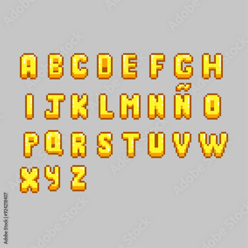 Illustration of alphabet, pixel art letters