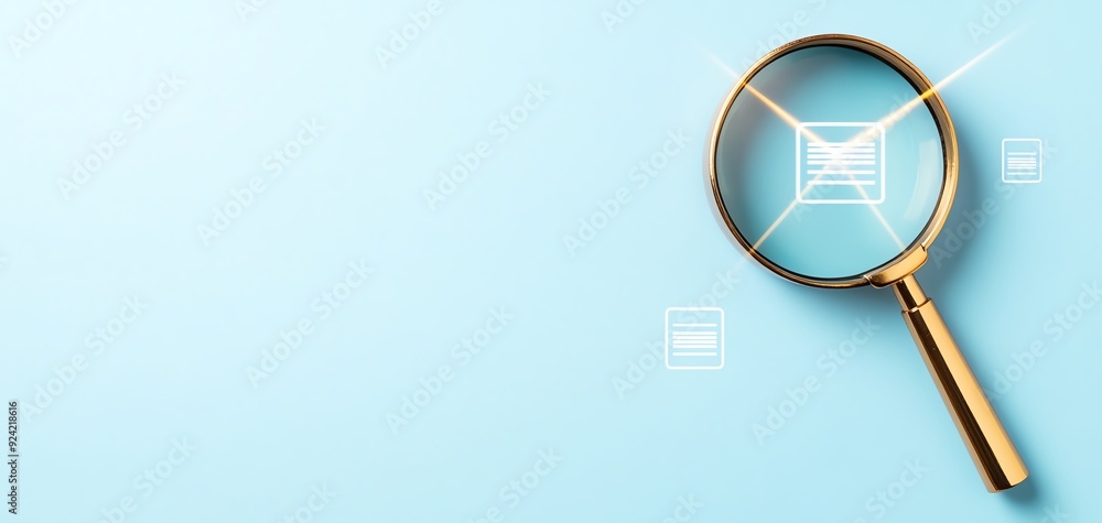 A D magnifying glass focusing light beams on search results floating in a virtual space, symbolizing precision in search A D magnifying glass focusing light beams on search results floating in a virtual space, symbolizing precision in search